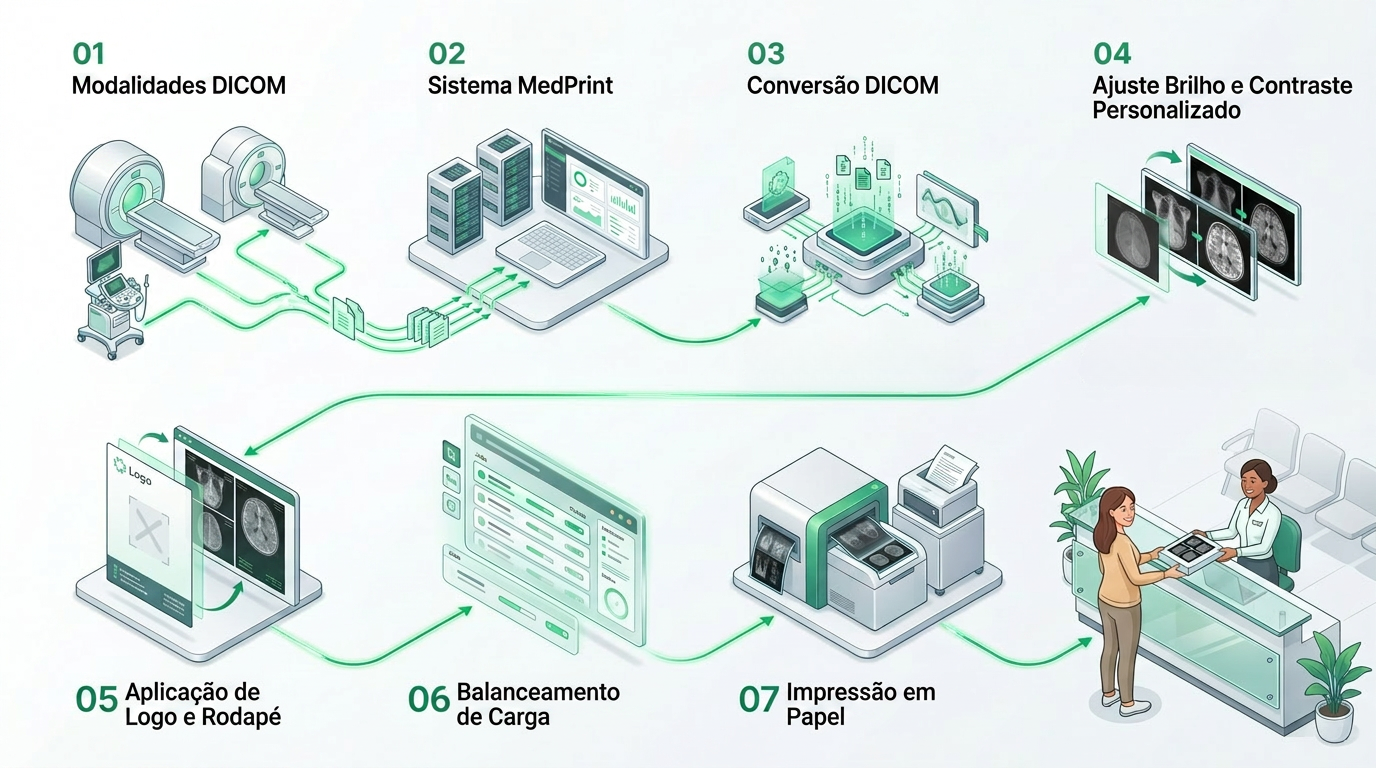 Fluxo completo do MEDPRINT da modalidade DICOM até a saída impressa